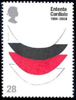 'Lace 1 (trial proof) 1968' by Sir Terry Frost on 28p stamp celebrating the centenary of the Entente Cordiale