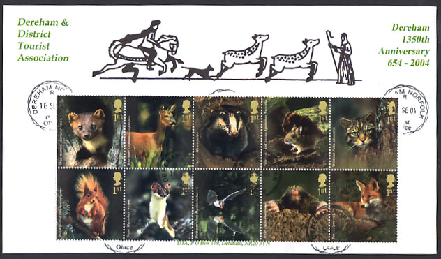 Dereham Tourist Association first day cover for Woodland Animals Royal Mail stamps