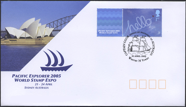 Official Pacific Explorer Exhibition cover with single GB Smilers stamps with first day cancel