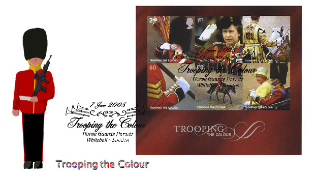 Norvic FDC for Trooping the Colour miniature sheet issued 7 June 2005