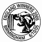 cricket postmark: fielder catching ball in front of wicket