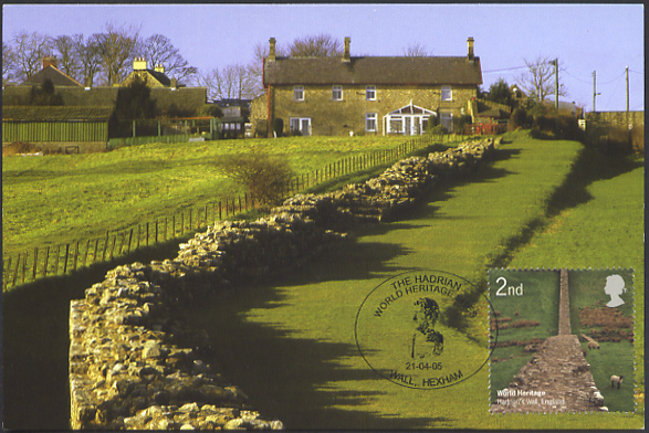 Heddon-on-the-Wall, Hadrian's Wall, Northumberland World Heritage Site Maximum card with Royal Mail 2nd class stamp postmarked Wall, Hexham