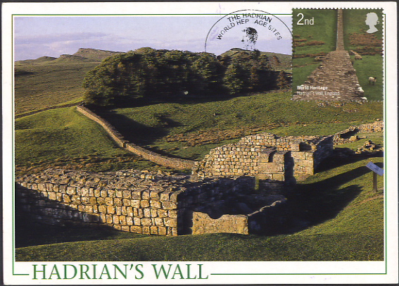 Housesteads Fort, Hadrian's Wall, Northumberland World Heritage Site Maximum card with Royal Mail 2nd class stamp postmarked Wall, Hexham