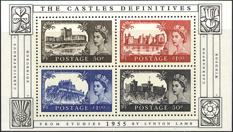 205 miniature sheet of 4 Wilding castle definitive stamps