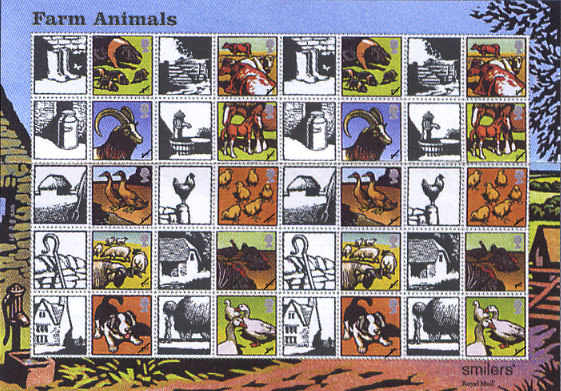 Farm animals Smilers Sheet of 20 stamps and labels