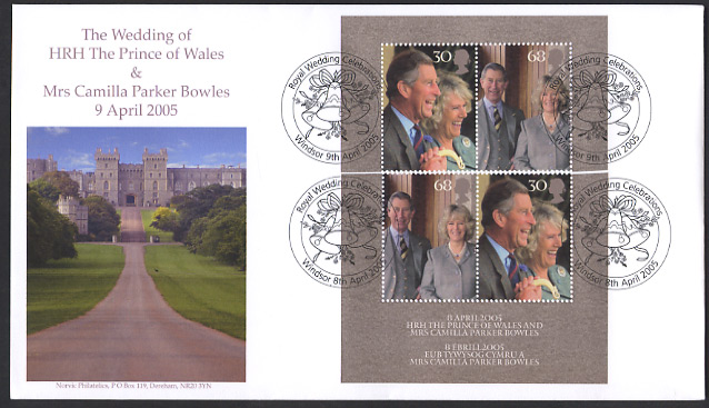 Norvic official wedding day souvenir cover for the Wedding of HRH The Prince of Wales & Mrs Camilla Parker Bowles 9 April 2005