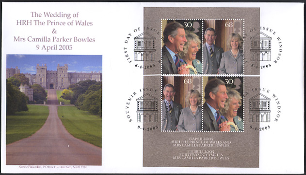 Norvic official wedding day souvenir cover for the Wedding of HRH The Prince of Wales & Mrs Camilla Parker Bowles 9 April 2005