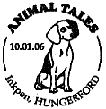 Animal Tales first day postmark depicting a dog.