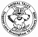 Postmark showing cartoon dog carrying newspaper