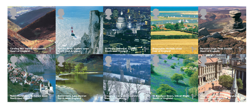 set of 10 British Journey stamps showing scenes from the cities and countryside of England, to be issued 7 February 2006