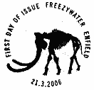 Official Freezywater postmark showing mammoth skeleton.