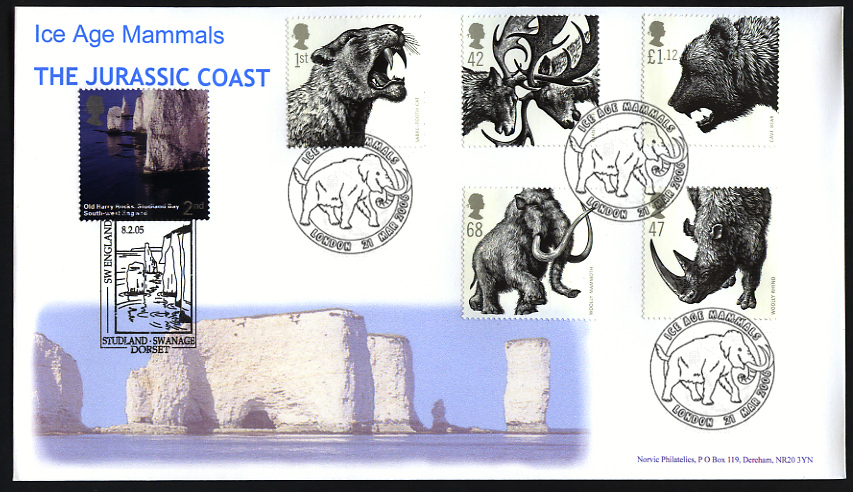 Norvic Philatelics exclusive first day cover for Ice Age Animals stamps issued 21 March 2006.