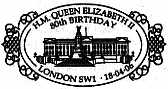 postmark 80th showing Buckingham Palace.
