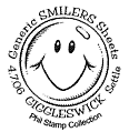 postmark showing a cartoon face.