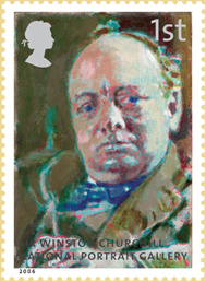 National portrait gallery stamp of Sir Winston Churchill.