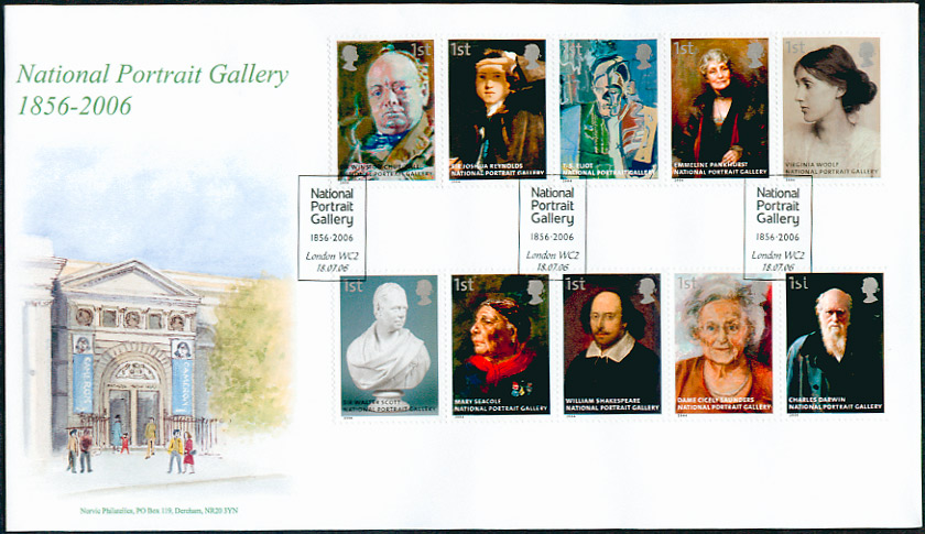 Norvic Philatelics official limited edition FDC for National Portrait Gallery stamps