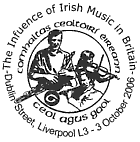 postmark depicting Irish musicians.