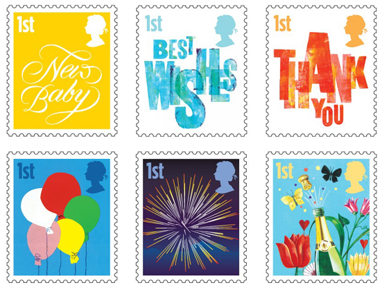 Great Britain greetings stamps from booklet, designed for personalisation in Smilers sheets 17 October 2006.