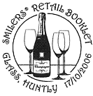 postmark depicting champagne bottle and glasses.