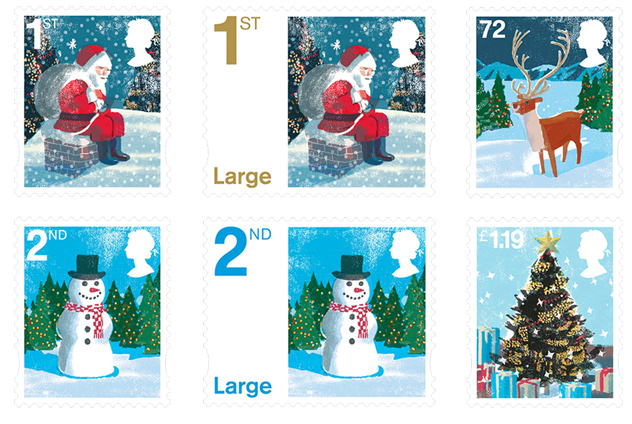 Royal Mail Christmas stamps 2006 - Father Christmas, Snowman, Reindeer, Christmas Tree.