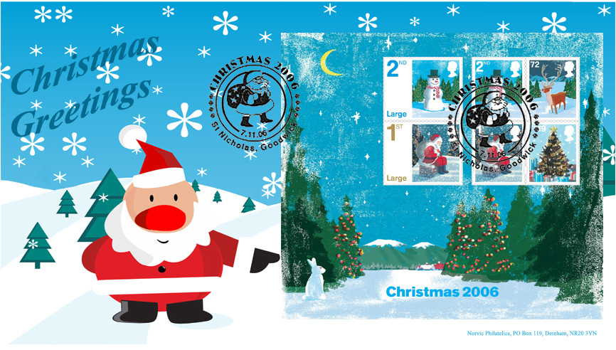 Norvic Philatelics 2006 Christmas First Day Cover miniature sheet of 6 stamps - image.