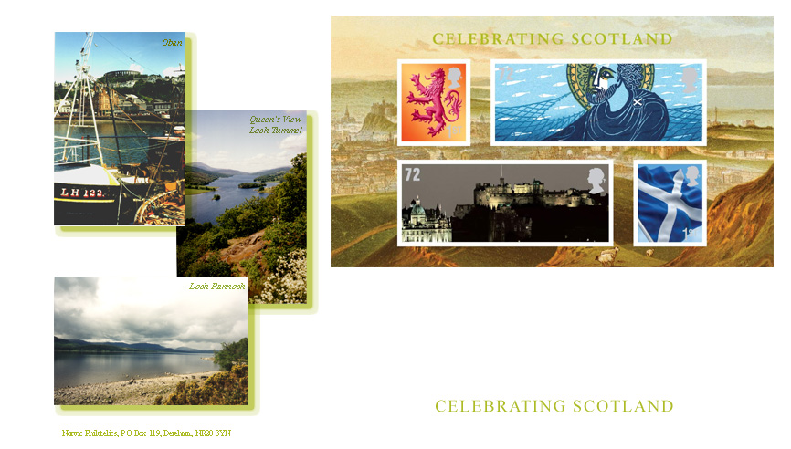 Norvic Philatelics first day cover for the Celebrating Scotland miniature sheet issued on St Andrew's Day 30 Bovember 2006.