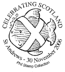 Postmark showing fish marked with Saltire.