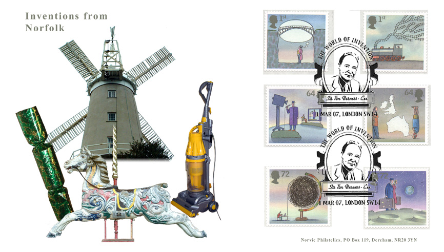 Norvic FDC for World of Invention stamp set issued 1.3.07.