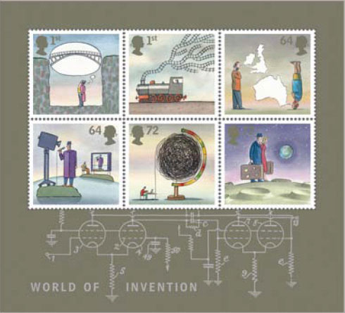 World of Invention Miniature sheet of 6 British stamps.