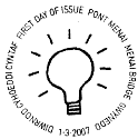Official postmark illustrated with electric light bulb.