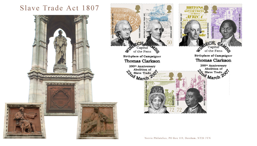 Norvic first day cover for 2007 Abolition of the Slave Trade stamp set.