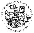 Postmark illustrated with St George and the dragon.