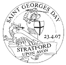 Postmark illustrated with St George and the dragon.