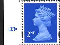 2nd class blue non-PIP Machin definitive stamp De La Rue printing Cyl D3 issued 5 June 2007.