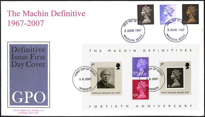 Norvic FDC for the Machin 40th Anniversary miniature sheet issued June 2007.