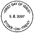 Stoke-on-Trent First Day of Issue postmark for Machin 40th Anniversary stamp issue 5 June 2007.