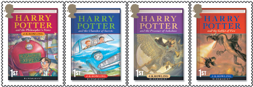 Harry Potter stamps showing volumes 1-4 of the stories.