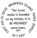 official Brownsea Island postmark with quotation from Robert Baden-Powell.