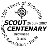 Scout Centenary postmark showing a compass and text as below.