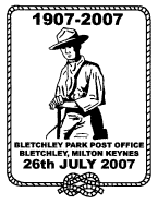 Scout Centenary postmark showing Lord Baden-Powell and reef-knot.