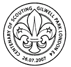 Scout Centenary postmark showing the Scout badge.