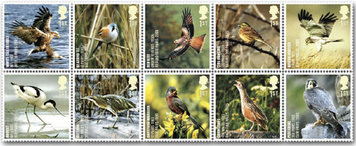 GB Endangered birds block of 10 stamps.