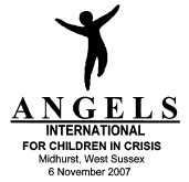 Postmark: Angels international charity logo.