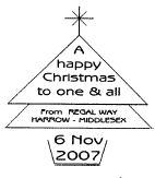 Postmark: Christmas tree with Christmas greeting.