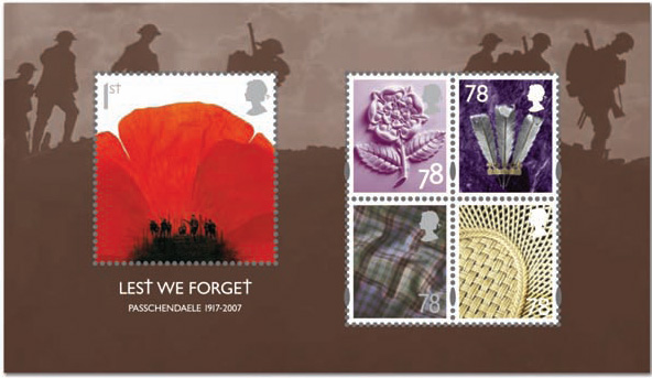 GB 'Lest We Forget' remembrance  miniature sheet stamps 
			image.