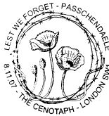 Postmark showing Poppies surrounded by barbed wire.