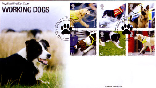 Royal Mail FDC for Working Dogs on stamps issued 5 February 2008