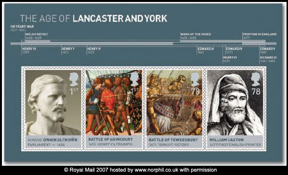 Houses of Lancaster & York Miniature sheet of 6 British stamps.