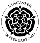postmark illustrated with red rose of Lancaster.