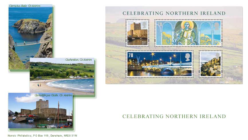 Norvic FDC for the Celebrating Northern Ireland miniature sheet issued 11 March 2008.
